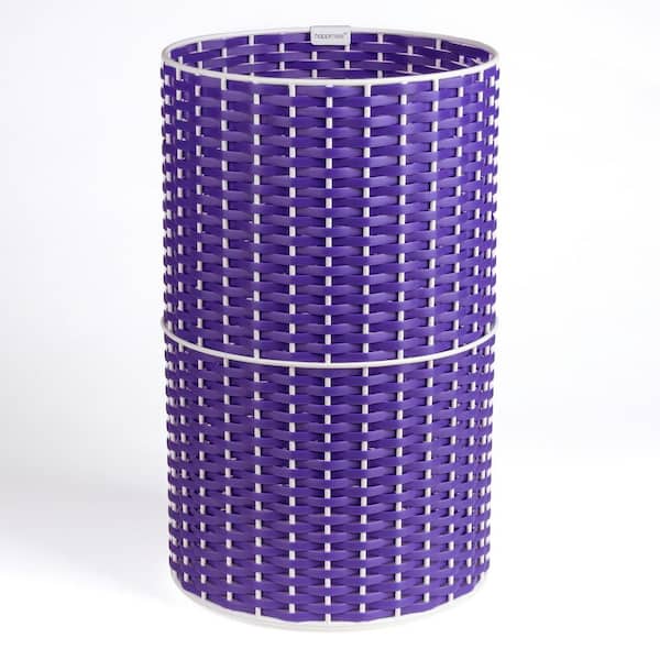 happimess Cecil Modern 4.13 Gal. Faux Wicker Cylinder Waste Basket, Purple/White