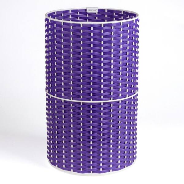 JONATHAN Y Cecil Modern 4.13 Gal. Faux Wicker Cylinder Waste Basket, Purple/White