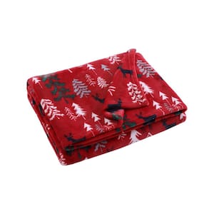 Deer Woods 60 in. x 50 in. Red Ultra Microfiber Throw Blanket