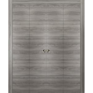 0010 96 in. x 80 in. Flush Solid Wood Ginger Ash Finished Wood Bifold Door with Double Hardware