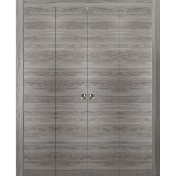 Sartodoors 0010 96 in. x 80 in. Flush Solid Wood Ginger Ash Finished Wood Bifold Door with Double Hardware