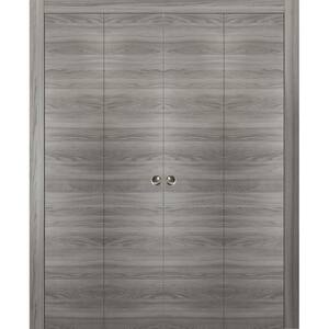0010 96 in. x 84 in. Flush Solid Wood Ginger Ash Finished Wood Bifold Door with Double Hardware