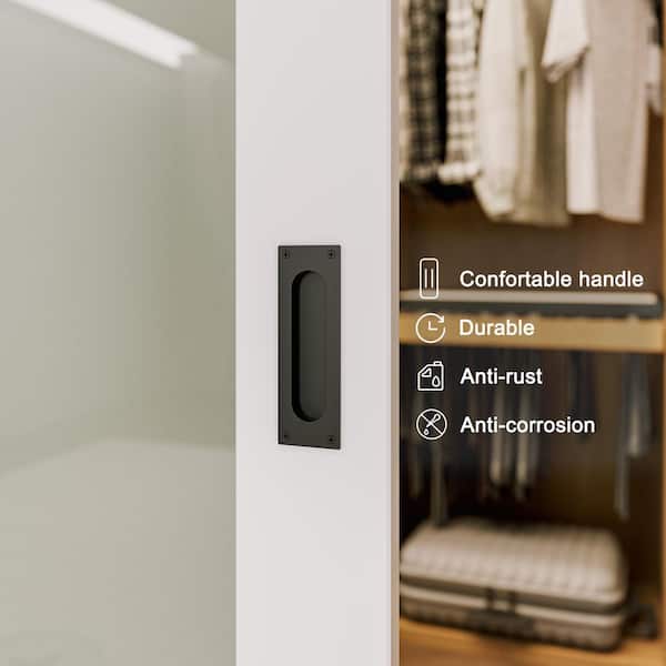 96 in. x 80 in. Solid Core 1-Lite Mirror White Primed MDF Interior Closet Sliding Door with Hardware and Black Handle