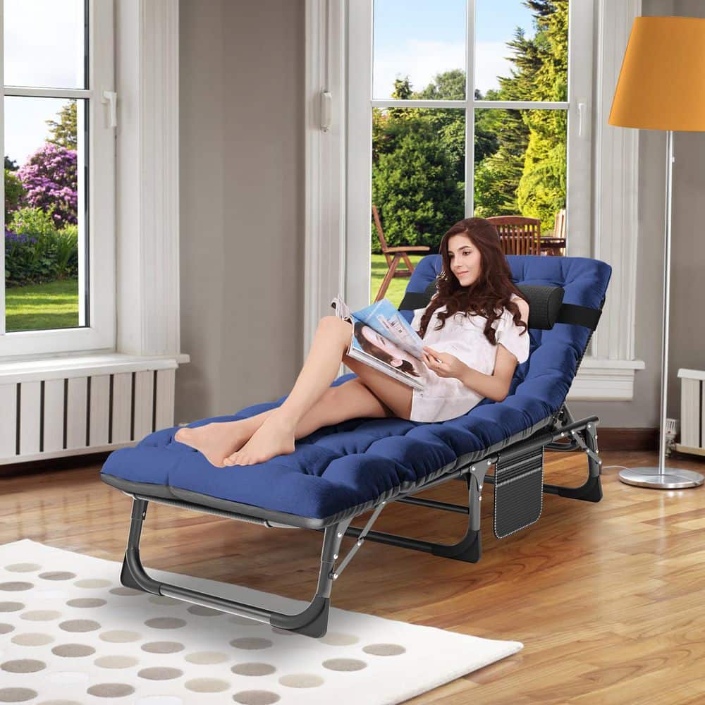 Adjustable Steel Chaise Lounger with Cushions and Pillow