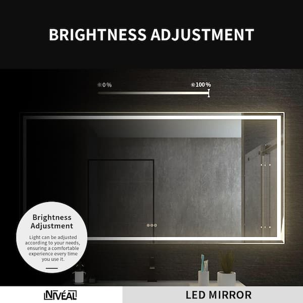 niveal 72 in. W x 36 in. H Rectangular Frameless LED Wall Bathroom Vanity Mirror, Silver