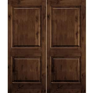 60 in. x 80 in. Rustic Knotty Alder 2-Panel Square Top Provincial Stain Left-Hand Wood Double Prehung Front Door