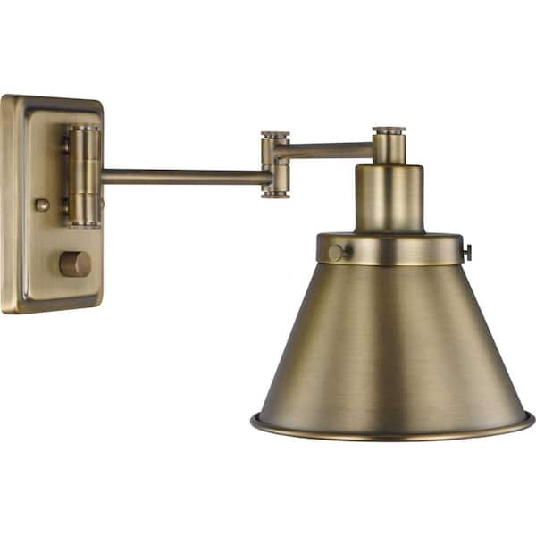Progress Lighting Hinton Collection 1-Light Gold Vintage Brass Swing Arm Adjustable Coastal Farmhouse Wall Light Sconce