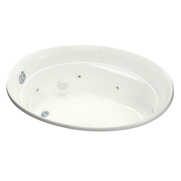 KOHLER Serif 60 in. Rectangular Drop in Whirlpool Bathtub with Heater and Reversible Drain in White with Heater