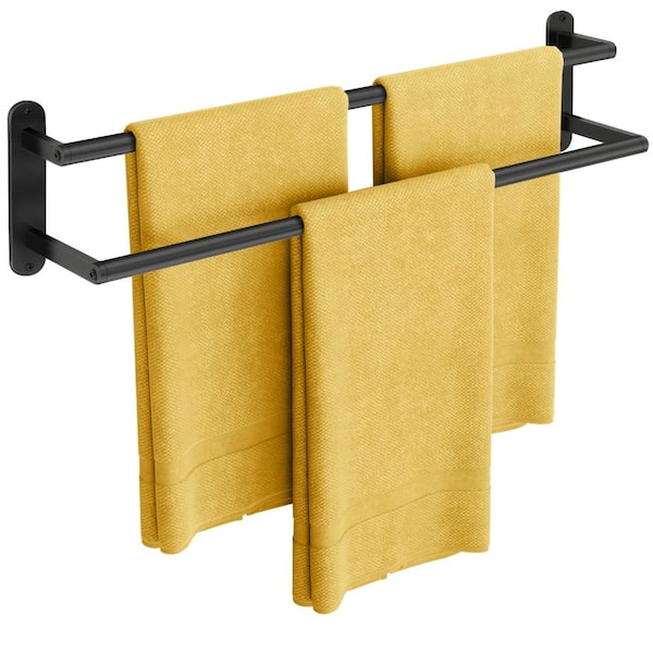 Double 24 Inch Towel Bar Wall Mounted Towel Rack in Matte Black Stainless Steel Towel Holder for Bathroom