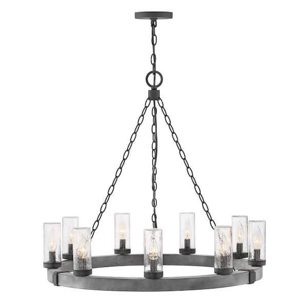 HINKLEY - Sawyer Large 9-Light Aged Zinc Outdoor Hanging Chandelier