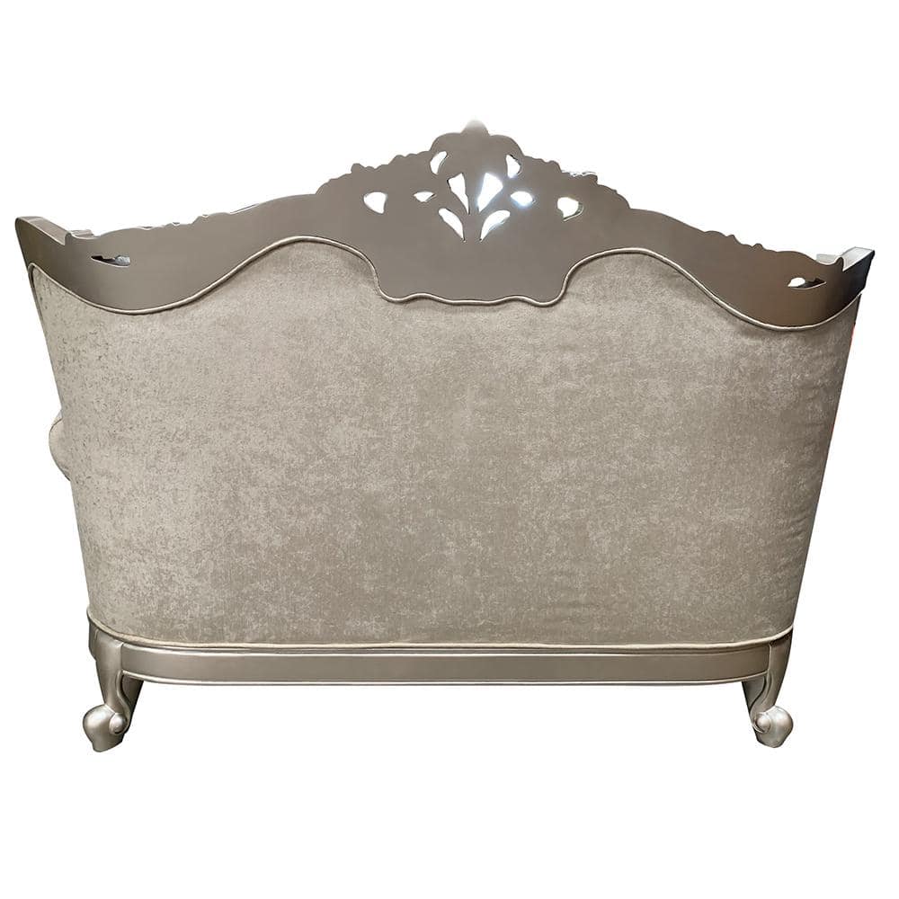 Champagne Beige Tufted Linen Rolled Arm Loveseat with Nailhead Trim