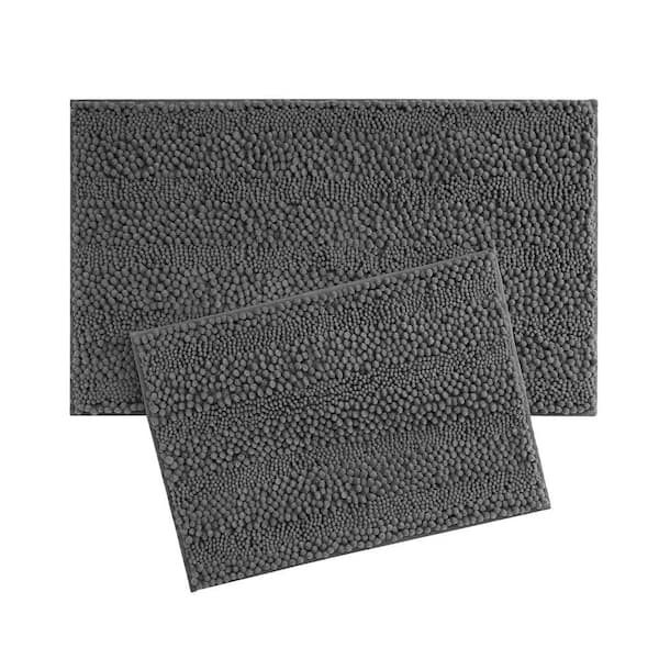 Non-Slip Astor Chenille Gray Polyester Rectangle 2-Piece Bath Mat Set