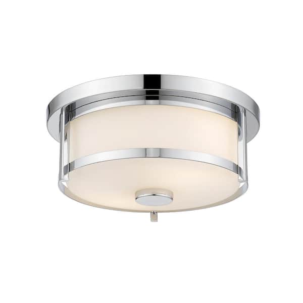 Unbranded Savannah 11 in. 2-Light Chrome Flush Mount with Matte Opal Shade