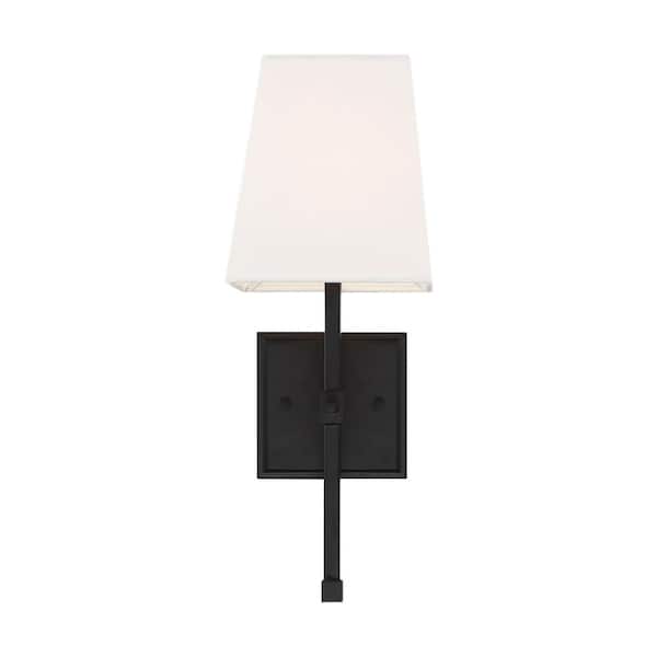Highline 6 in. 1-Light Aged Bronze Vanity Light with White Linen Shade