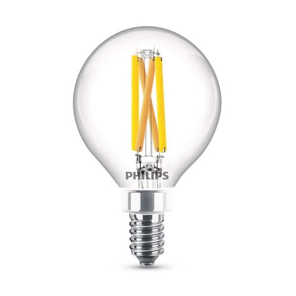 Philips 60-Watt Equivalent Definition G16.5 Clear Glass Dimmable E12 LED Light Bulb Soft White Warm Glow 2700K (2-Pack) 573329 The Home Depot