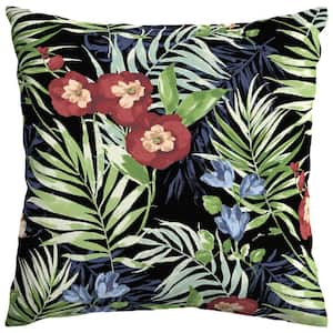 Black Tropical Square Outdoor Throw Pillow (2-Pack)
