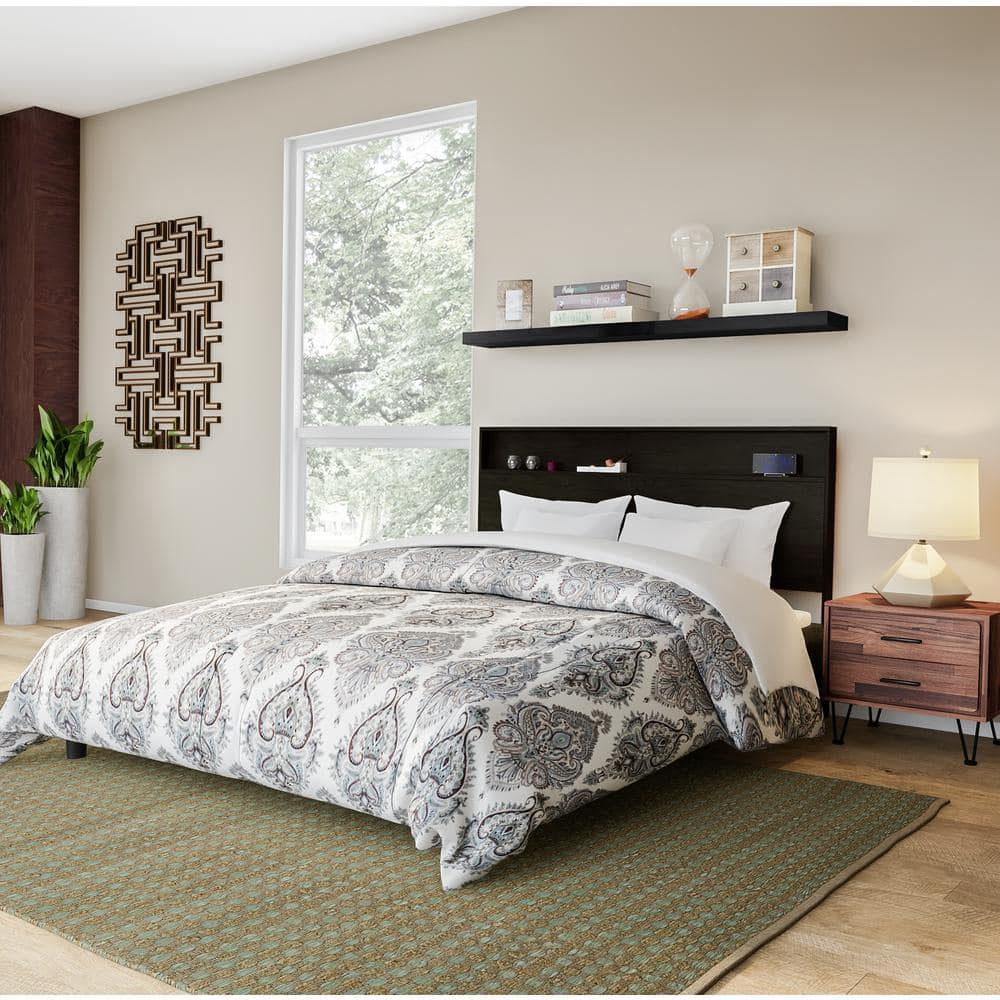 Gray Oak Full Headboard with Storage Shelf
