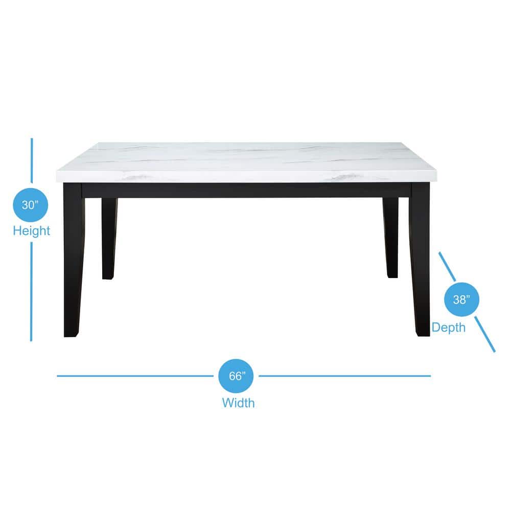White Faux-Marble and Wood Rectangular Dining Table for Six