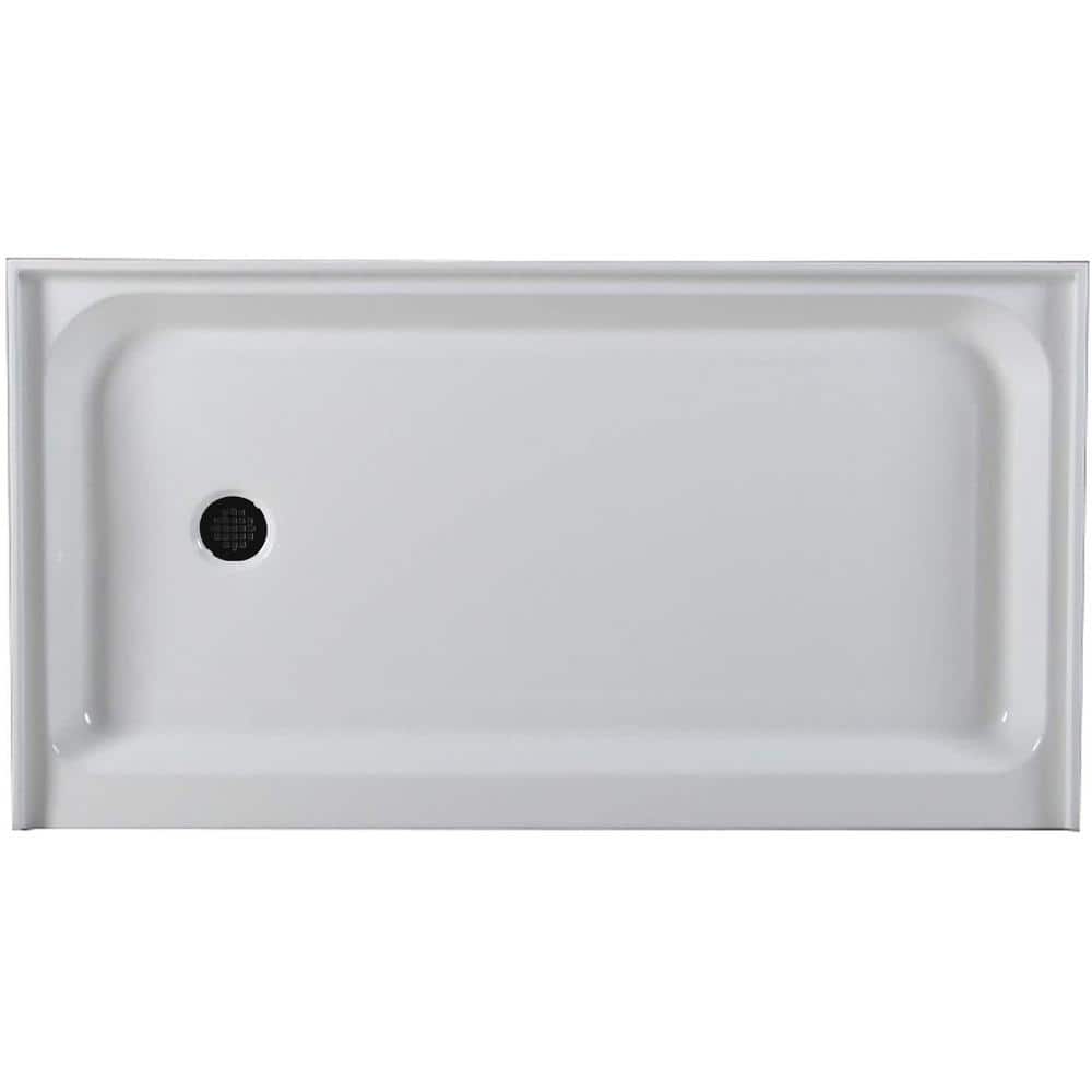 Matte Black Acrylic Rectangular Alcove Shower Pan with Brass Drain