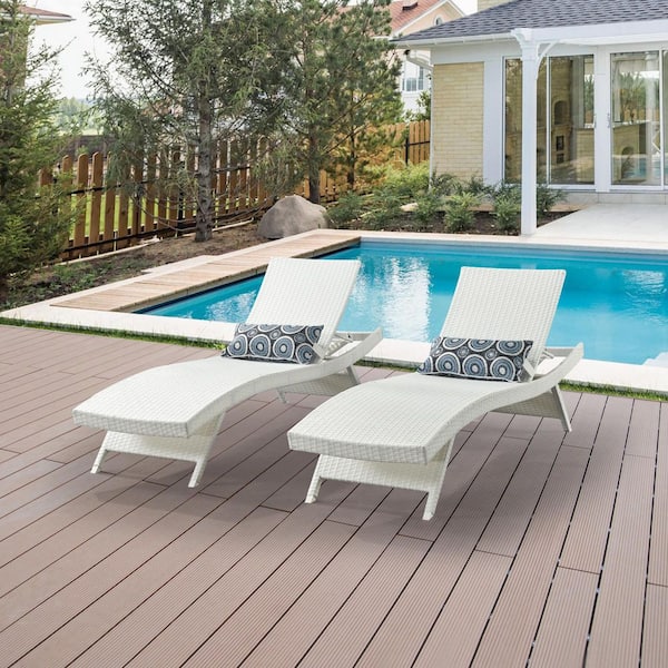 EDYO LIVING White All-Weather Adjustable Resin Outdoor Patio Chaise Lounger (Set of 2)