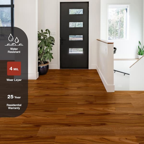 Teak 4 MIL x 6 in. W x 36 in. L Grip Strip Water Resistant Luxury Vinyl Plank Flooring (24 sqft/case)