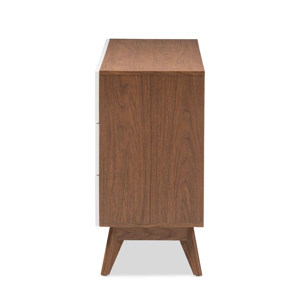 Calypso Mid-Century White and Walnut 6-Drawer Dresser