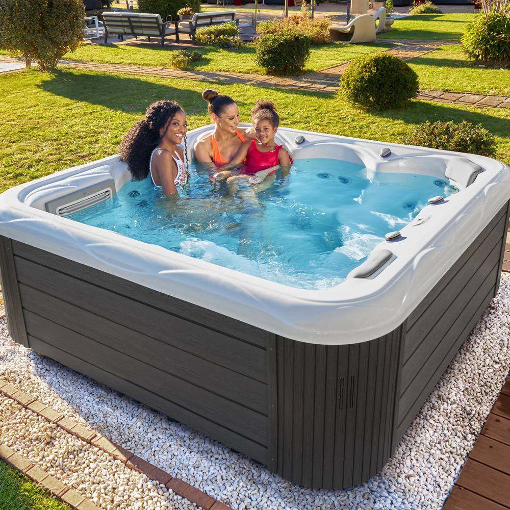 New York 6-Person Ice White Acrylic Square Hot Tub with Ozonator