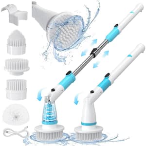 Electric Spin Cordless Scrubber with Long Handle, 3 Adjustable Speeds, 4 Replaceable Cleaning Scrub Brush Heads, Blue