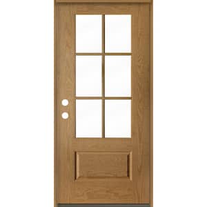 UINTAH Farmhouse 36 in. x 80 in. 6-Lite Right-Hand/Inswing Clear Glass Bourbon Stain Fiberglass Prehung Front Door
