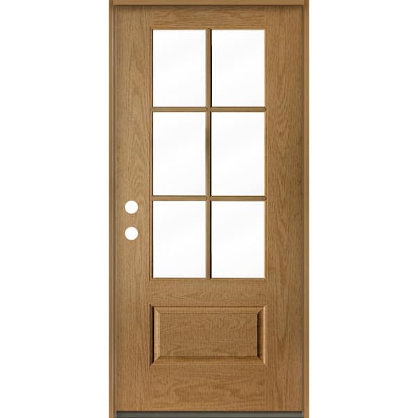 Krosswood Doors UINTAH Farmhouse 36 in. x 80 in. 6-Lite Right-Hand/Inswing Clear Glass Bourbon Stain Fiberglass Prehung Front Door