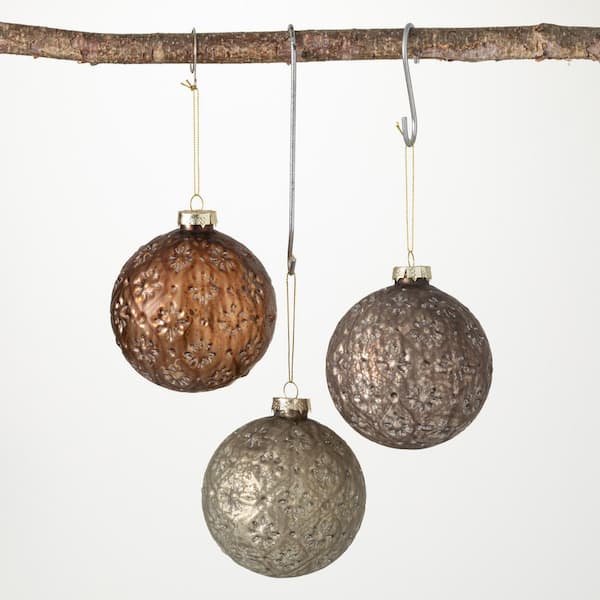 Sullivans 4 In. Antique Ball Ornament - Set Of 3, Multicolored 