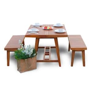 Max Brown 3-Piece Teak Dining Set With White Cushions