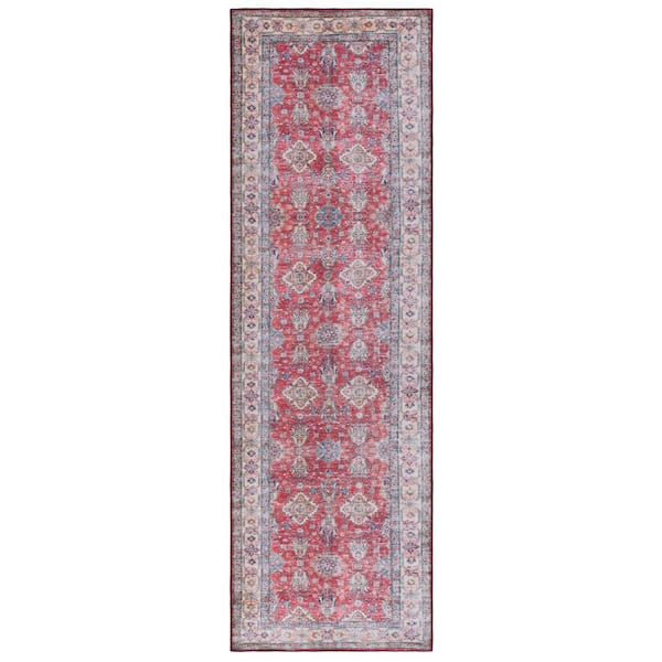 SAFAVIEH Tucson Rust/Beige 3 ft. x 8 ft. Machine Washable Border Floral Distressed Runner Rug