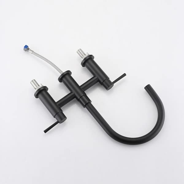 Double Handle Bridge Kitchen Faucet in Matte Black