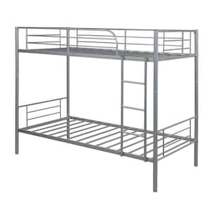 Twin Over Silver Twin Metal Bunk Bed Divided into 2-Beds