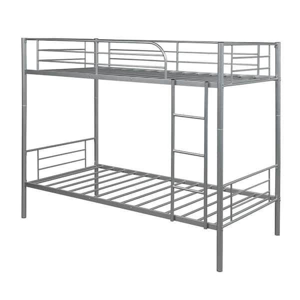 aisword Twin Over Silver Twin Metal Bunk Bed Divided into 2-Beds ...