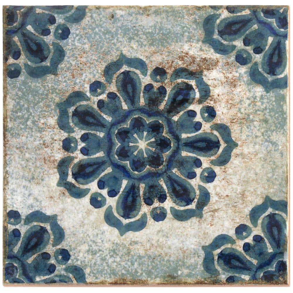Angela Harris 8" x 8" Blue Patterned Ceramic Wall Tile