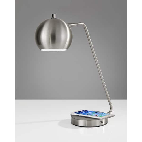 Adesso Emerson 20.5 in. Brushed Steel LED Desk Lamp with Qi 