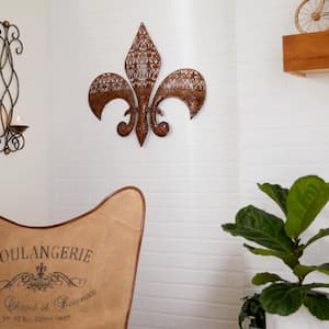 25 in. x  23 in. Metal Brown Fleur De Lis Wall Decor with Perforated Details