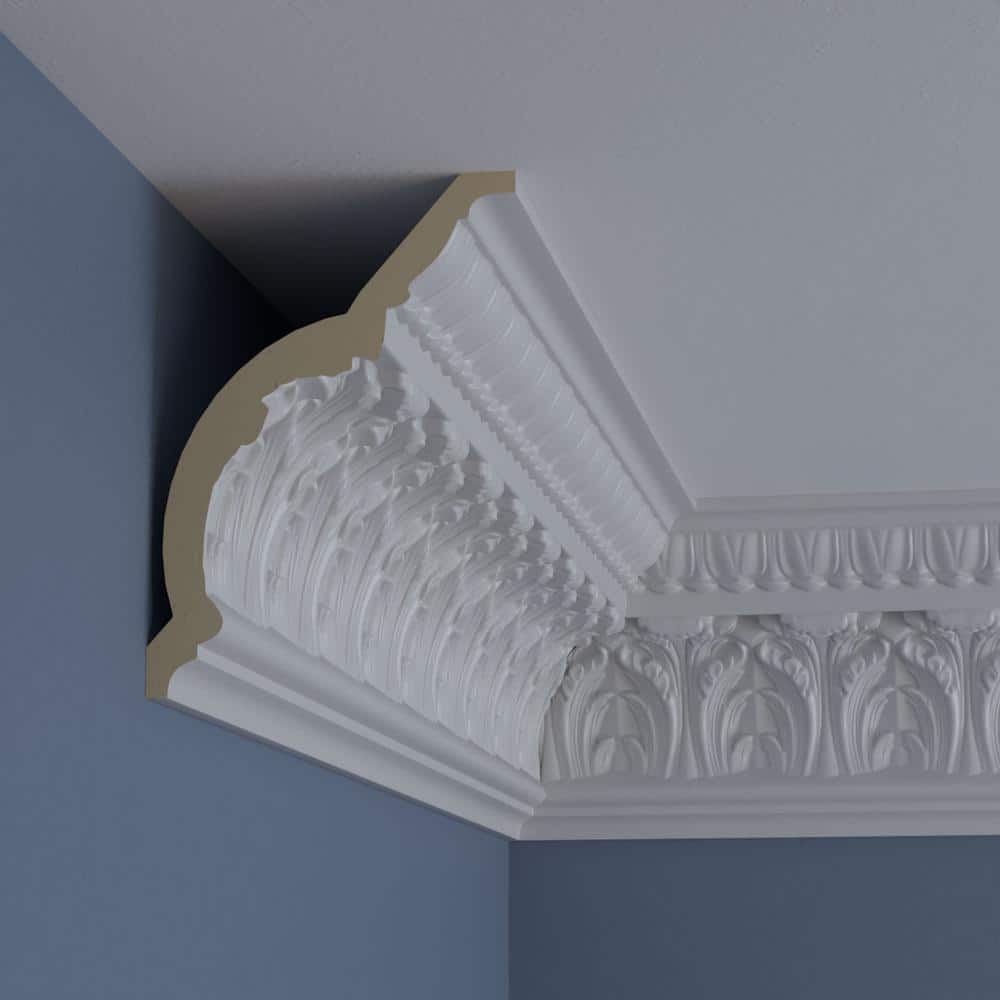Odessa Leaf Dentil White Polyurethane Crown Moulding, 94.5 in