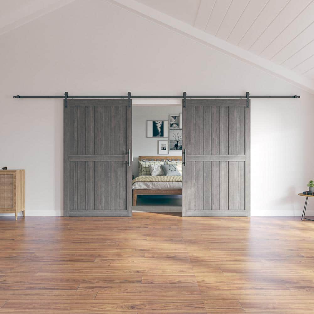 SANDING 96 in. x 84 in. MDF Sliding Barn Door with Hardware Kit
