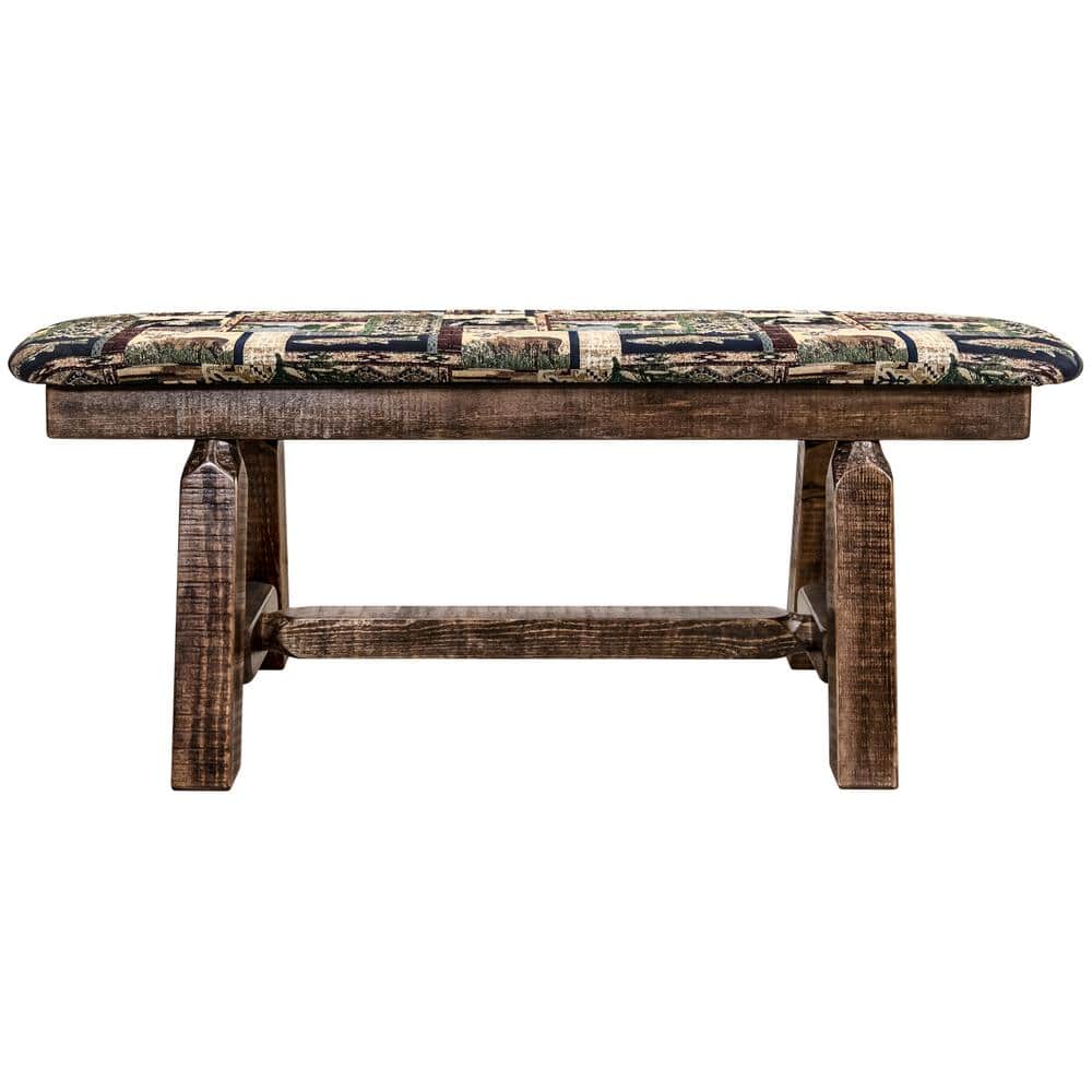 Rustic Homestead 45" Bench with Woodland Upholstery in Stain & Clear Lacquer