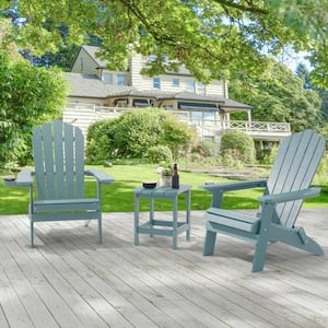 Lake Blue Outdoor Plastic Folding Adirondack Chair Patio Fire Pit Chair for Outside (2-Pack)