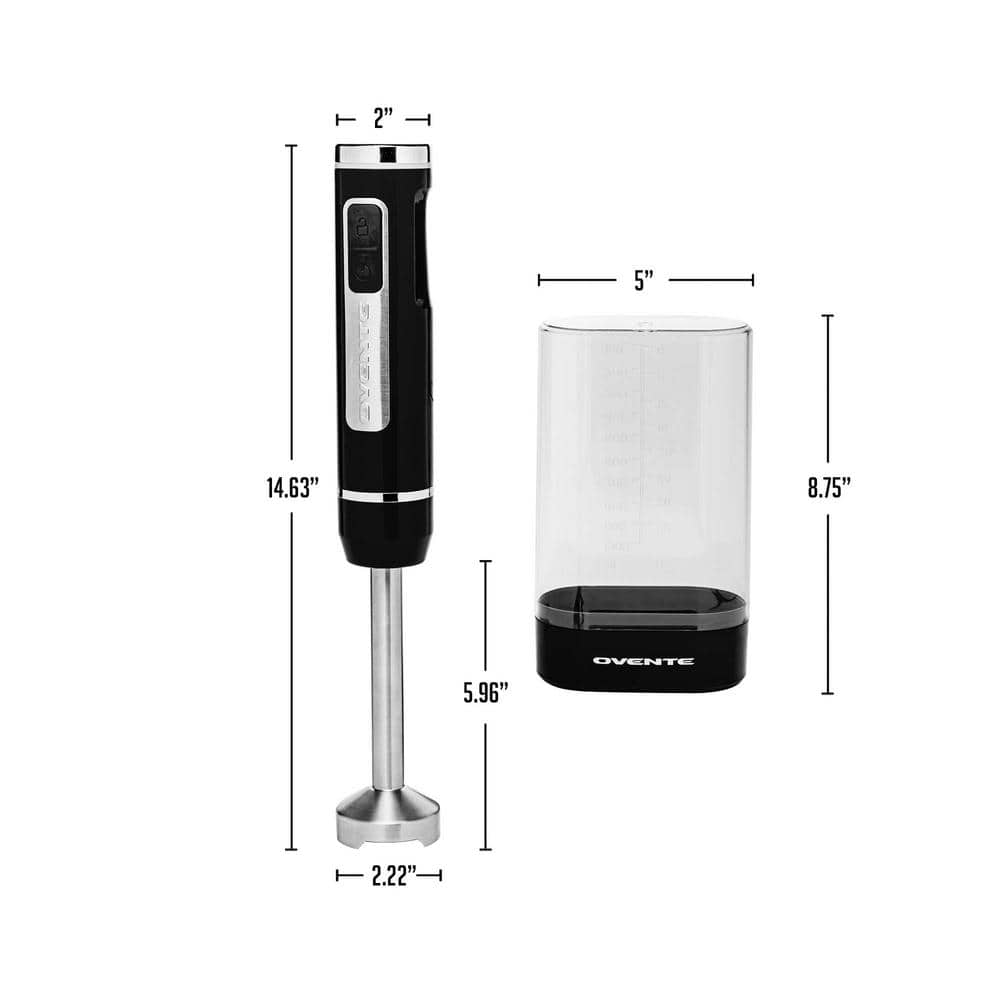 Ovente 8-Speed White Cordless Immersion Hand Blender with Stainless Steel Blades
