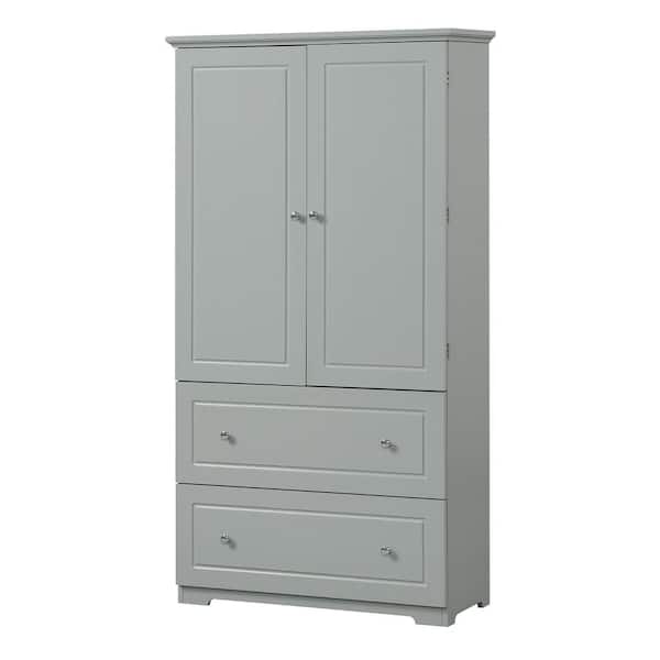 FUNKOL 32.6 in. W x 13 in. D x 62.3 in. H Gray Wide Bathroom Storage Linen Cabinet with 2 Doors, 2 Drawers, Adjustable Shelf