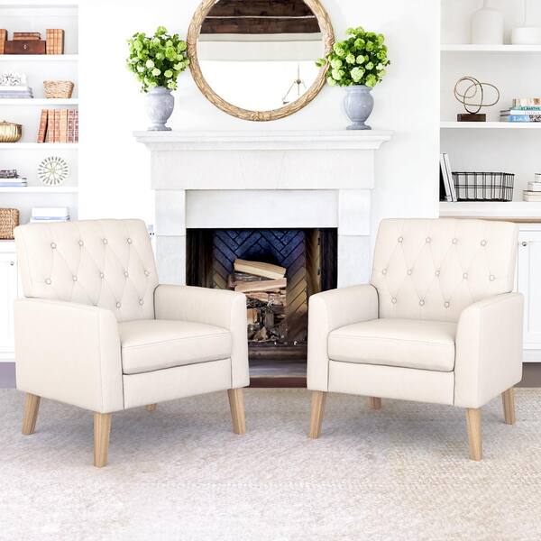 Velvet Accent Chair – Mid-Century Modern Upholstered Armchair For Living Room, Bedroom, Office – Comfy Deep Seat, Solid Wood Frame, Holds 300 Lbs (Beige)