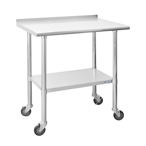 Hally Stainless Steel Table for Prep & Work 24 x 36 Inches with Caster  Wheels, NSF Commercial Heavy Duty Table with Undershelf and Backsplash for