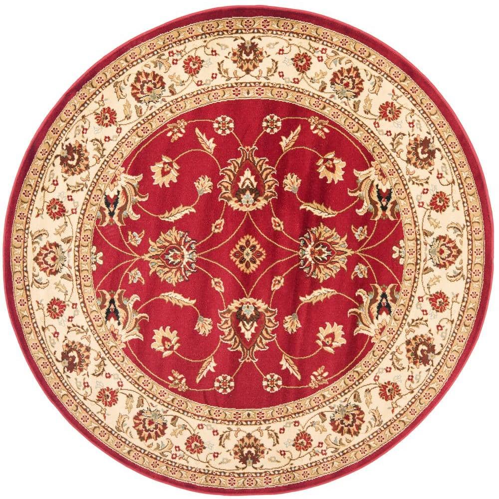 SAFAVIEH Lyndhurst Red/Ivory 5 ft. x 5 ft. Round Geometric Floral