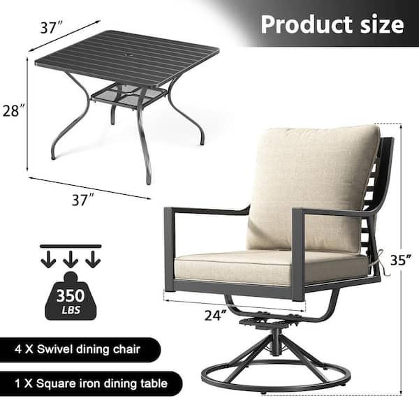 5-Pieces Wicker Outdoor Patio Conversation Swivel Chairs Set Glider Dining Chair for Backyard, with Beige Cushions