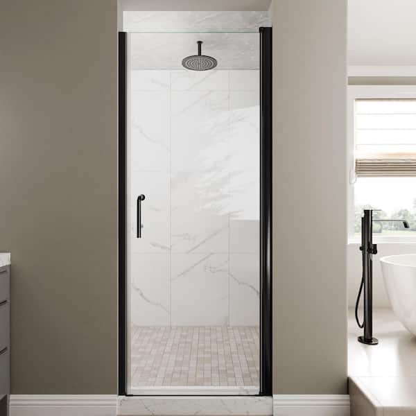ES-DIY 30-32 in. W x 72 in. H Frameless Pivot Shower Door in Black with Clear Glass